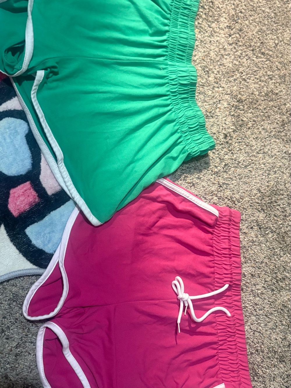 Green and Pink Athletic Shorts Duo with White Trim